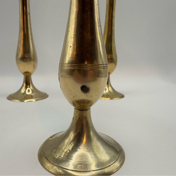 Set of 3 Vintage Solid Brass Flower Bud Vase India Made Candle Stick Holder 7" - Picture 2 of 9